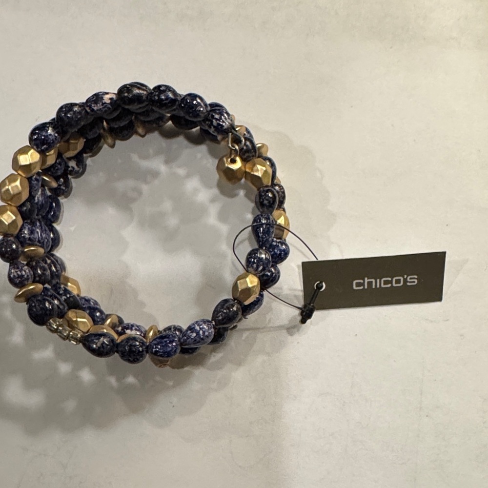 Chico's Navy and Gold Beaded Bracelet